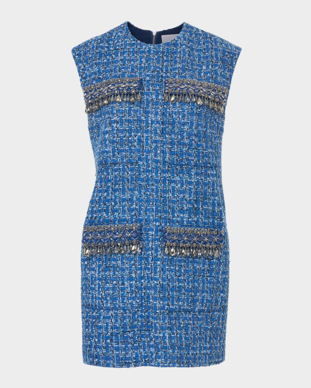 Embellished Tweed Shift Dress
